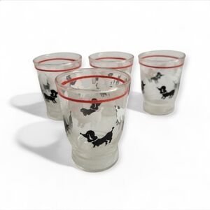 Vintage Poodle Shot Glasses clear glass Midcentury